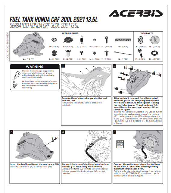 Acerbis Tank Honda CRF 300L 14 Liter