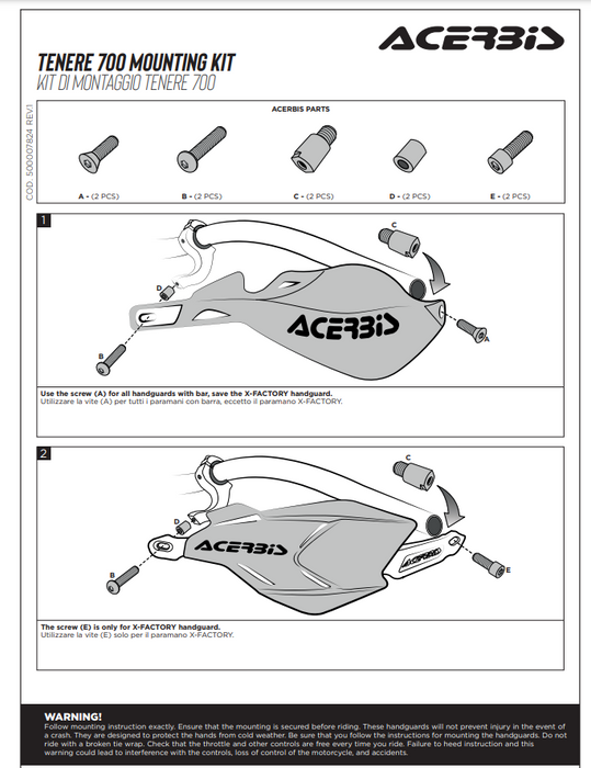 Acerbis Rally Pro und X-Factory Lenkerhalterungen passt für Yamaha Tenere 700