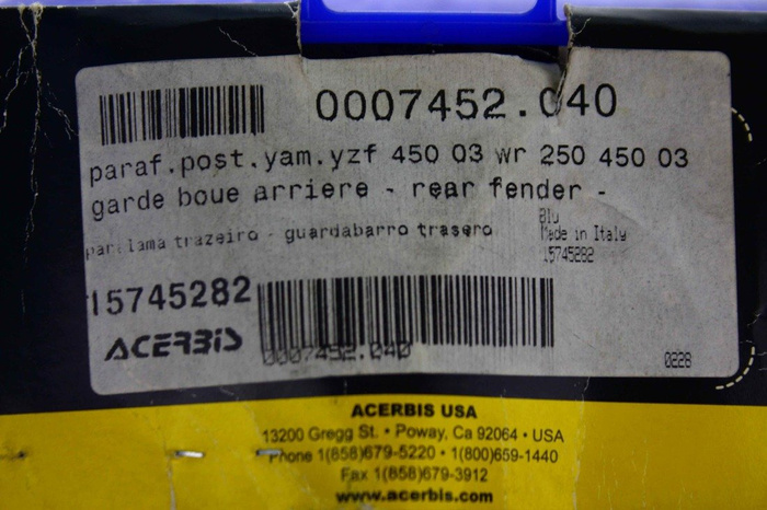 Tylny błotnik Yamaha YZF 450 03' WR 250-450 03" niebieski