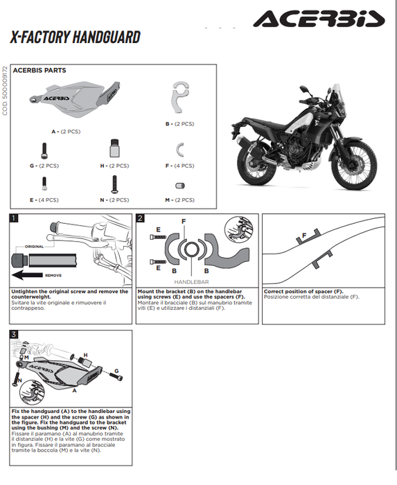 ACERBIS HANDPROTEOTOREN X-FACTORY YAM TT700 / T900 DO YAMAHA TENERE TRACER 2019 