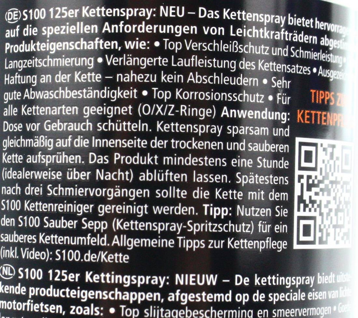 S100 125er Kettenspray - NEU! 300ml Dr.Wack Motorrad Pflegemittel Kettenreiniger