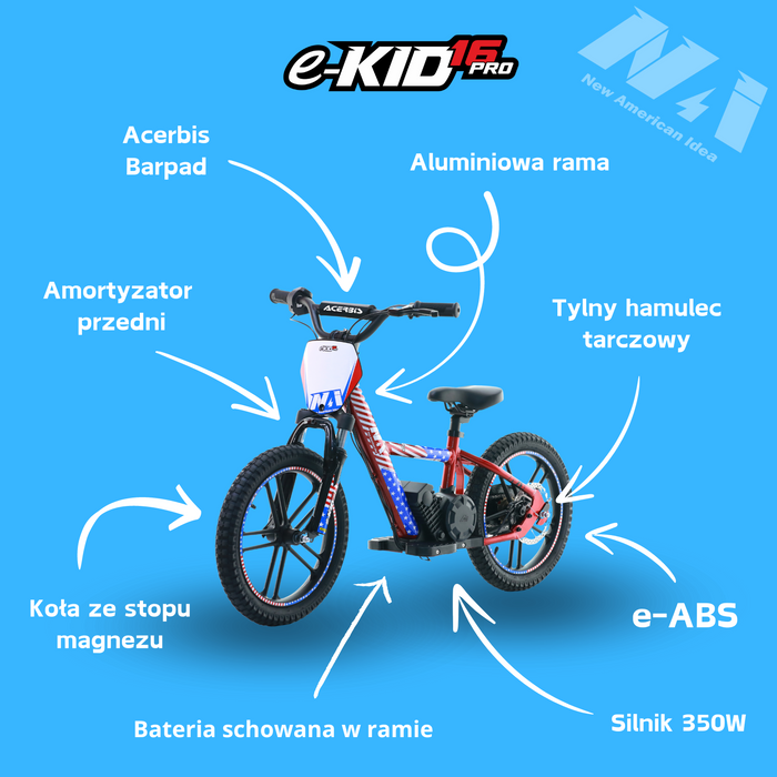 NAI e-KID 16 PRO elektrisches Laufrad für Kinder, 16" Räder mit E-ABS